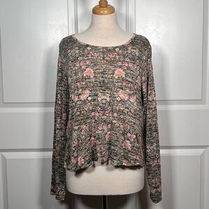 LC Lauren Conrad Long Sleeve Floral Peplum Top